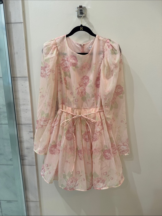 Mable Dresses & Skirts - Womens’ Floral Pink Puff-Sleeve Tie-Waist Dress (perfect for baby shower)